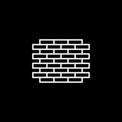 Brick Wall Line Icon On Black Background. Black Flat Style Vector Illustration