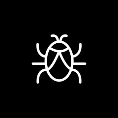 Bug Line Icon On Black Background. Black Flat Style Vector Illustration