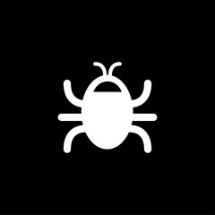 Bug Icon On Black Background. Black Flat Style Vector Illustration