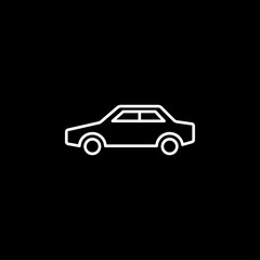 Car Line Icon On Black Background. Black Flat Style Vector Illustration