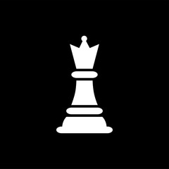 Chess Queen Icon On Black Background. Black Flat Style Vector Illustration.