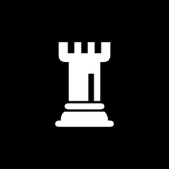 Chess Rook Icon On Black Background. Black Flat Style Vector Illustration.
