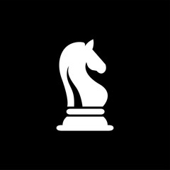 Chess Knight Icon On Black Background. Black Flat Style Vector Illustration.