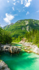 Fototapeta na wymiar Soca river in Lepena at the Julian Alps
