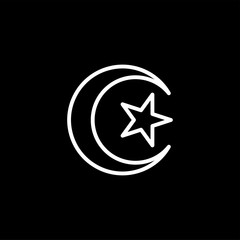 Crescent Line Icon On Black Background. Black Flat Style Vector Illustration.