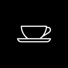 Empty Coffee Cup Line Icon On Black Background. Black Flat Style Vector Illustration.