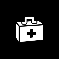 First Aid Box Icon On Black Background. Black Flat Style Vector Illustration.