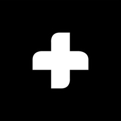 Medical Cross Icon On Black Background. Black Flat Style Vector Illustration.