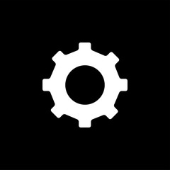 Gear Icon On Black Background. Black Flat Style Vector Illustration.
