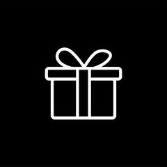 Gift Box Line Icon On Black Background. Black Flat Style Vector Illustration.