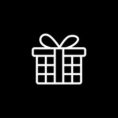 Gift Box Line Icon On Black Background. Black Flat Style Vector Illustration.