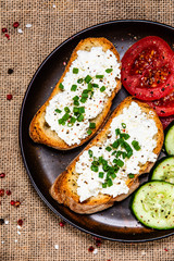 Sandwiches with cottage cheese and vegetables