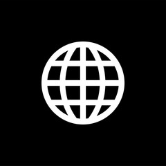 Globe Icon On Black Background. Black Flat Style Vector Illustration