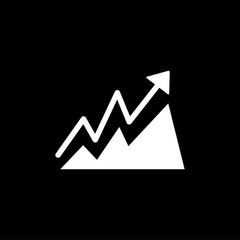 Growing Graph Icon On Black Background. Black Flat Style Vector Illustration.