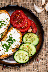 Sandwiches with cottage cheese and vegetables