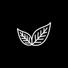 Leaf Line Icon On Black Background. Black Flat Style Vector Illustration.