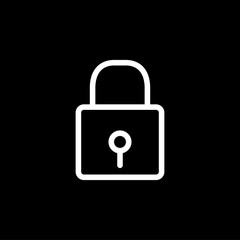 Lock Line Icon On Black Background. Black Flat Style Vector Illustration.
