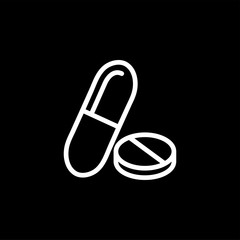 Medicine Line Icon On Black Background. Black Flat Style Vector Illustration.