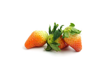 Korean Strawberry with leaf, fruit  isolated on white background