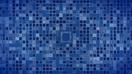 Abstract Motherboard circuit with CPU and microchips 3d render