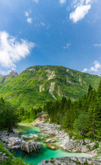 Obraz premium Soca river in Lepena at the Julian Alps