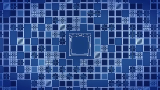 Abstract Motherboard circuit with CPU and microchips 3d render