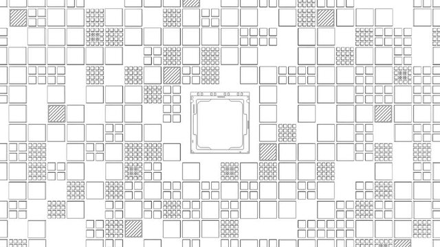 Abstract Motherboard circuit with CPU, microchips and animated electric signals 3d render