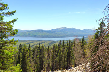 View of Lake Zyuratkul from the slope of the mountain