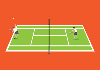 Tennis Sport in Tennis Court Top View Vector Illustration