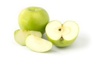 slice  green apple  isolated on white background