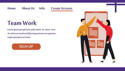  Landing Page People Work in a Team and Interacting, Business, Teamwork, Template Vector Illustration