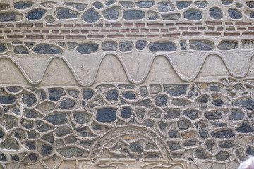 Detail of brickwork of the Boyana Church, a medieval Bulgarian Orthodox on the outskirts of Sofia, Bulgaria, in the Boyana quarter.