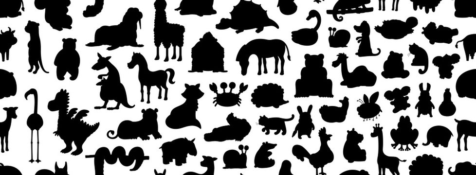 Seamless Pattern with Animals silhouette. isolated on white background