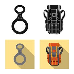 Vector illustration of mountaineering and peak symbol. Collection of mountaineering and camp stock symbol for web.