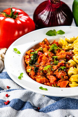 Tortellini with sausage and vegetables
