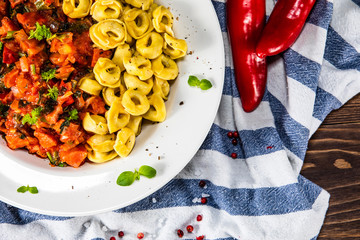 Tortellini with sausage and vegetables