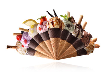 Assortment cone ice cream fan-shaped white