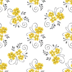 Stof per meter Vintage flowers in a new way. Stamens and leaves in a seamless pattern. © WI-tuss