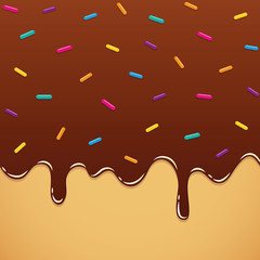 sweet melting chocolate icing with colorful sprinkles vector illustration EPS10