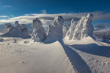 Fototapeta na wymiar Jeseniky Mountains in winter snow landscape sun 