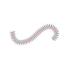 Baseball stitch lace wave line isolated on white background, realistic blue and red laces for white leather softball