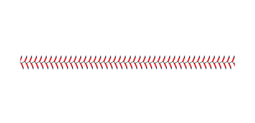 Baseball and softball lace stitch isolated on white background, straight line of sport ball seam with blue and red stitches