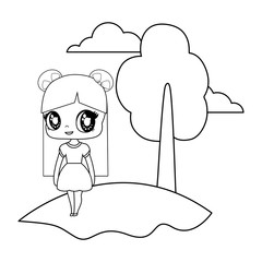 cute little doll in landscape