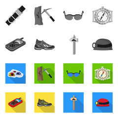 Vector illustration of mountaineering and peak sign. Set of mountaineering and camp stock vector illustration.