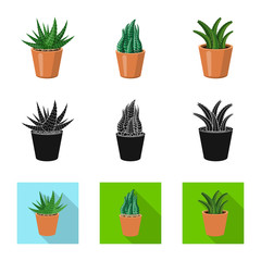 Isolated object of cactus and pot icon. Collection of cactus and cacti vector icon for stock.