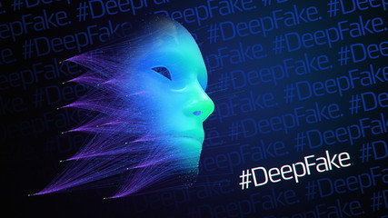 Neural Network creating DeepFake Abstract Face, Artificial Intelligence, deep fake machine learning procedural technology, Fake news creation futuristic cyber threat, social influence tech issues