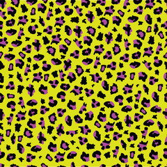 Yellow and purple leopard print - abstract seamless pattern background for textile design