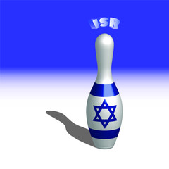 Bowling skittle the flag of Israel on a blue white background