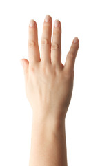 Woman Hands gestures on over white background. Isolated.