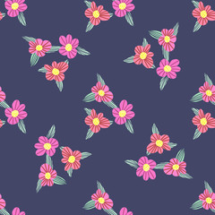Different fantasy flowers are the seamless pattern in abstract style on a colorful background. Vector floral background. Summer background. Design illustration vector. Vector spring template.